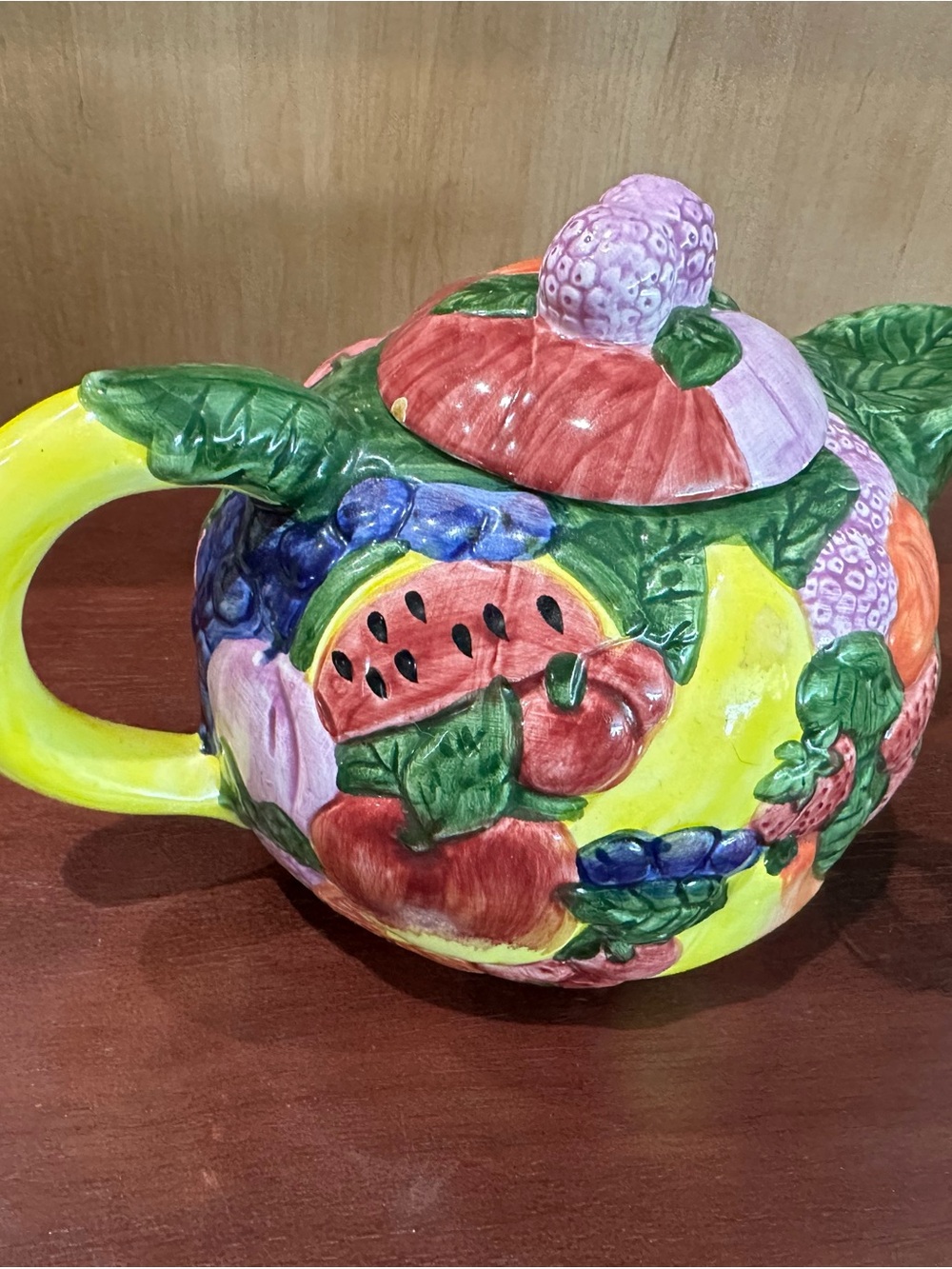 GANZ Multicolor Hand-Painted Ceramic Fruit Teapot with Purple Berry Lid